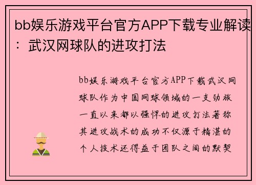bb娱乐游戏平台官方APP下载专业解读：武汉网球队的进攻打法